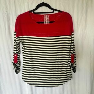 Black and White Striped with Red Women's Top